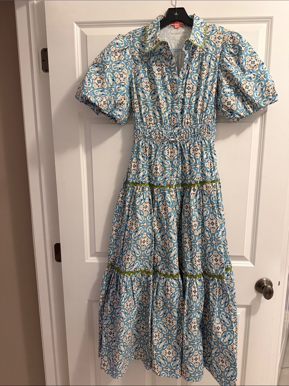 Smocked Tiered Maxi Dress in Light Blue Floral - Picture 2 of 6